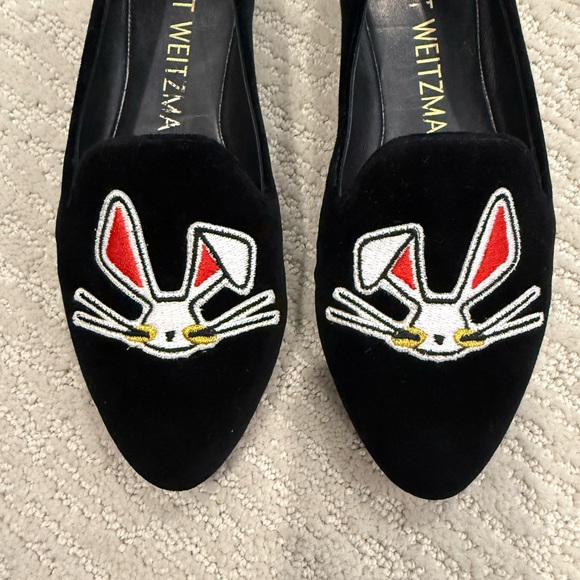 Stuart Weitzman lunar rabbit black velvet loafer smoking flat size 6 - Picture 3 of 9